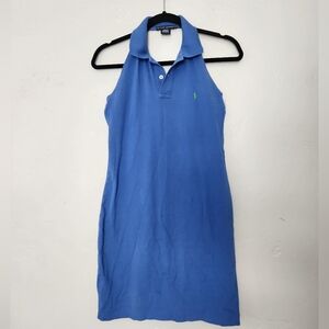 Y2K Ralph Lauren Blue Label Cotton Halter Polo Collared Dress Blue Medium